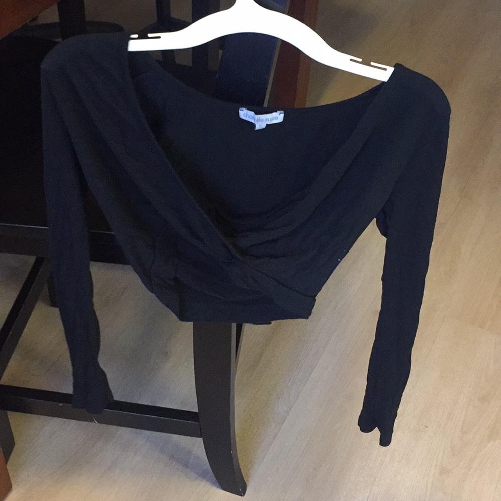 Long sleep, black crop top.